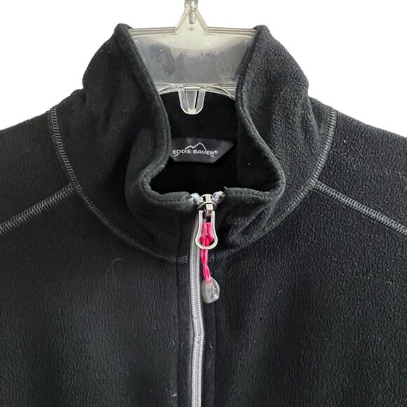 Eddie Bauer Mens Black Fleece Full Zip Jacket L Pockets Light Weight Logo READ - Picture 2 of 11